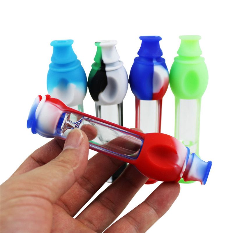 2021 Silicone Glass Blunt Pipe 4.3 Unique Dry Herbs Tobacco Flower