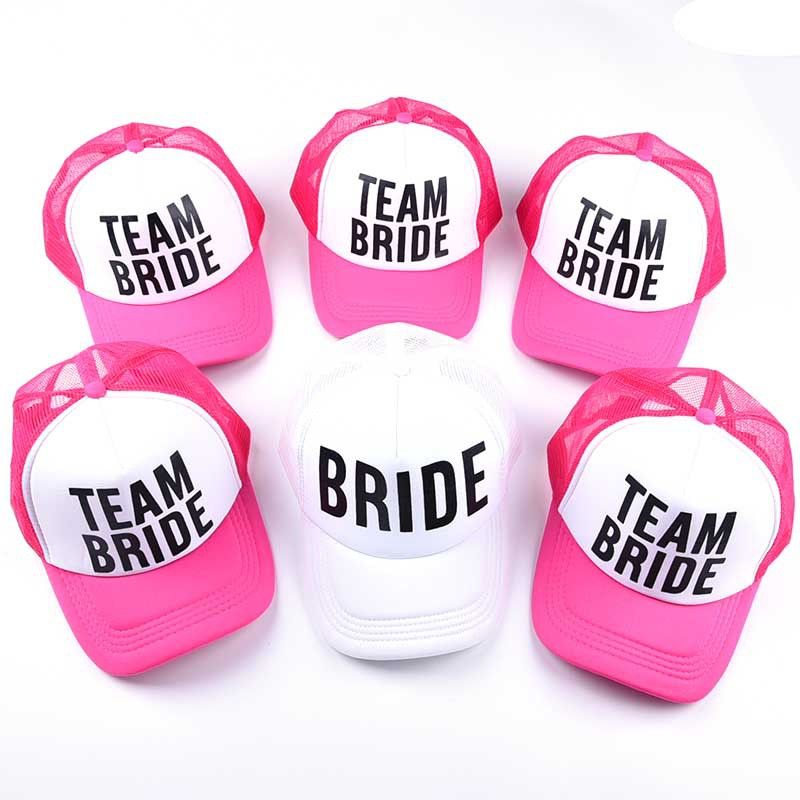 Ilense VORON Bride to BE Team Bride Bachelorette Hats Women Wedding Preparewear Trucker Caps White Neon Summer Mesh