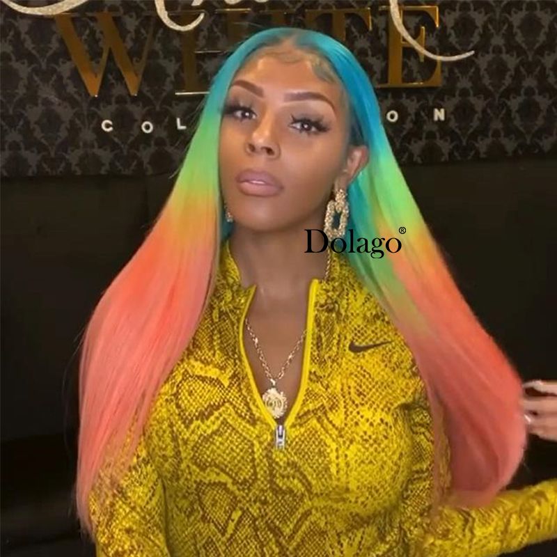 Lace Front Human Hair Wigs Rainbow Colored Straight Lace Frontal Wig Brazilian Transparent Full T Color Dolago Colorful Wig Model Model Wigs Lace Wig Trend From Blueberry14 204 97 Dhgate Com