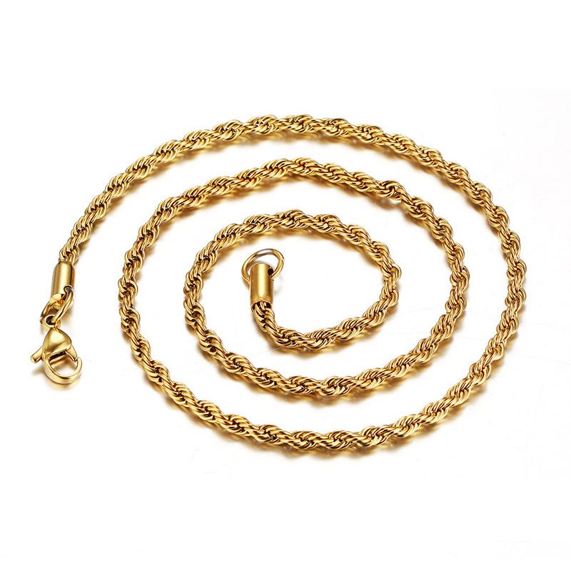 2021 3MM 18K Gold Plated Twisted Rope Chains For Women Men S Choker ...