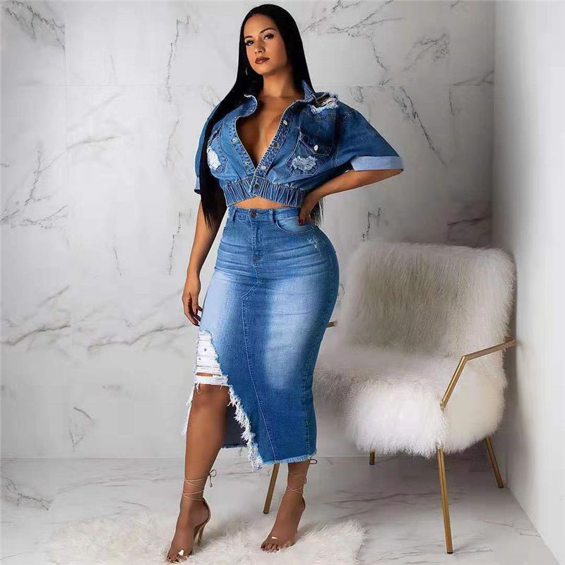 Jeans Skirt Sets Denim Two Piece Set 