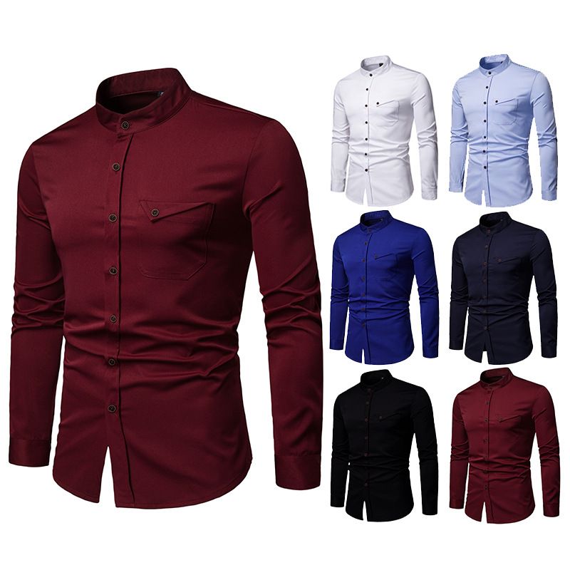 Distraer recluta crítico Camisetas de la boda de los hombres Cuello de manga larga Casual Camisa de  negocios Fiesta de negocios Sólido Slim Fit Hombre Ropa con botones TRABAJA  DE TRABAJO Masculino Top-shirts Venta al