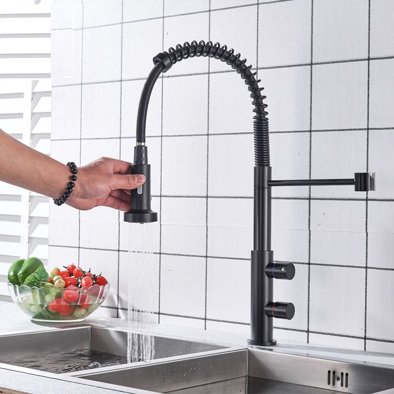 kupit optom dozhd matovyj chernyj smesitel dlya kuhonnoj mojki kuhonnyj kran s dvojnoj ruchkoj smesitel 360 vrashenie holodnyj goryachij smesitel