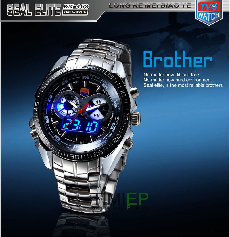 TVG 2019 Hight Quality Stainless Steel Mens Clock Fashion