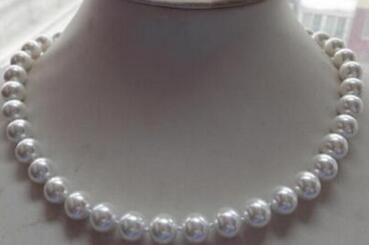 Fashion New 8mm white Silver gray Shell Pearl Round Beads Necklace 18/"