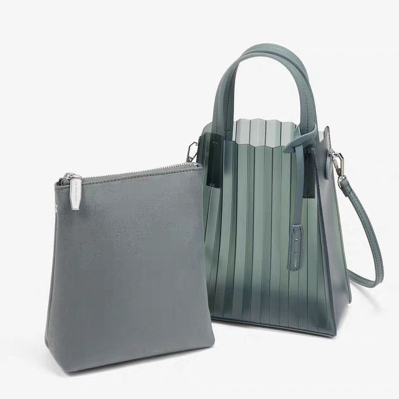 Women Bags Set Composite Bags Transparent Pleated Tote Handbag