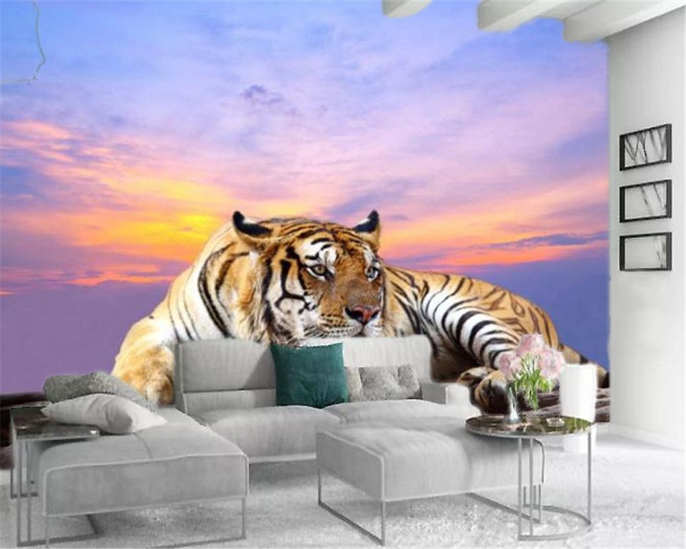 Papel de parede foto personalizada 3d estereoscópico tigre grande parede  pintura de parede sala de estar sala de fundo mural imagem - AliExpress