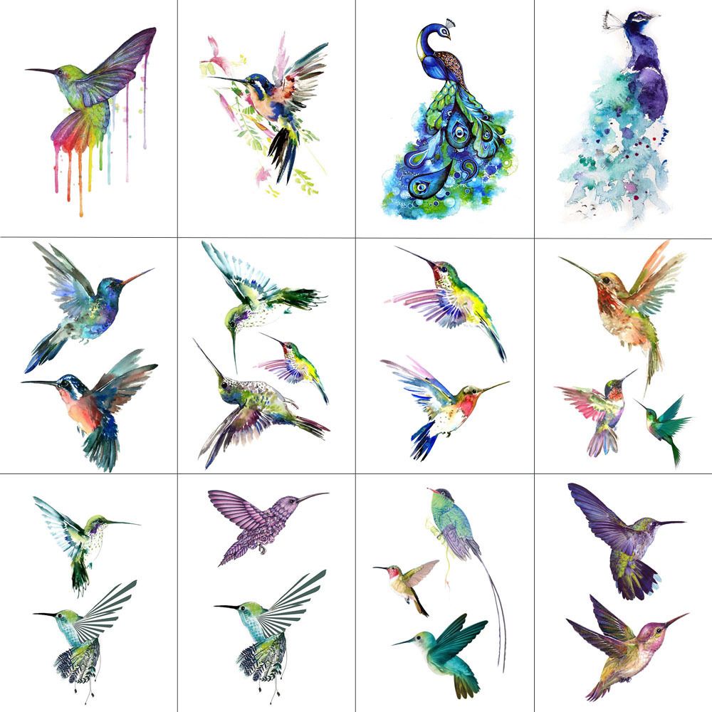 Acheter Tcool Oiseau Colibri Autocollant De Tatouage Temporaire Pour Femmes Hommes Body Art Adultes étanche Main Faux Tatoo 98x6cm W12 13 De 578 Du