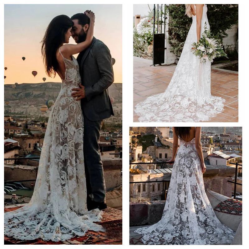 white rose lace wedding dress