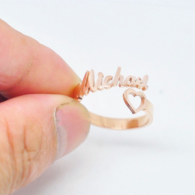 Anillo nombre de personalizado tamaño ajustable Acero inoxidable oro anillos de boda personalizados