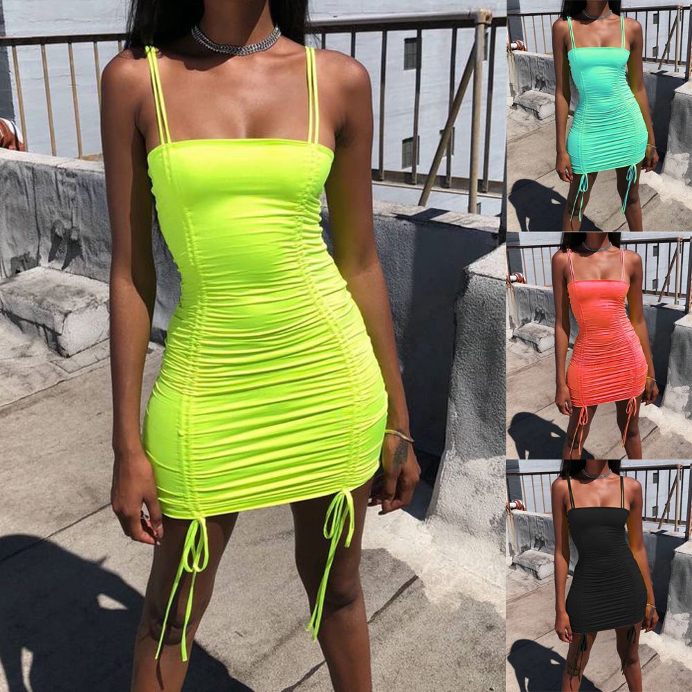 neon green ruched dress