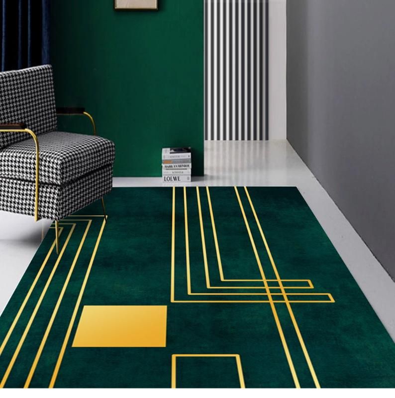 Modern Nordic Carpet Simple Light Dark Green Gold Geometric Rugs Line