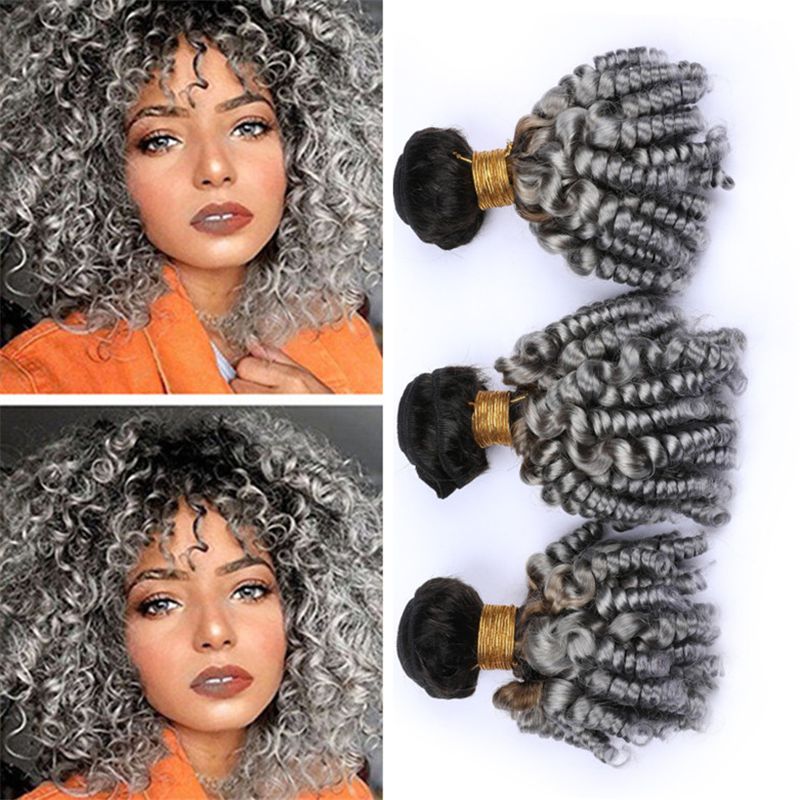 Two Tone 1b Grey Ombre Brazilian Curly Hair Bundles Black And Gray