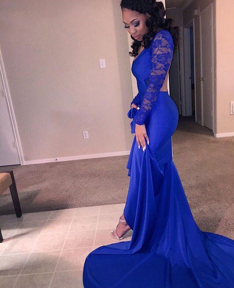 Royal Blue Mermaid Prom Dresses With 