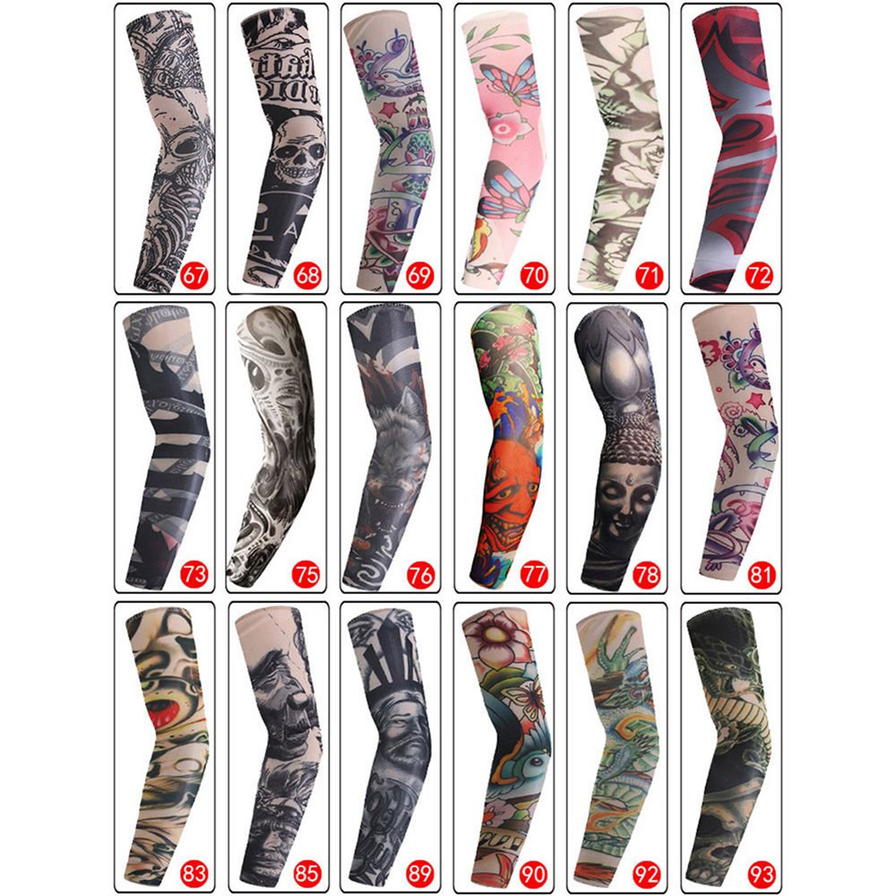 Melhor E Mais Barato Tatuagem Vestuario Unisex Esticar Nylon Falso Manga Tatuagem Temporaria Esporte Ao Ar Livre Dos Homens Das Mulheres Elastica Protetor Solar Arm Protecao Meia Anti Uv Mangas Para Venda