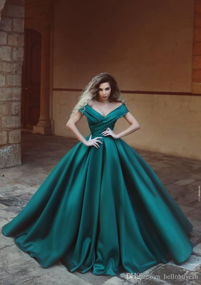 green satin ball gown