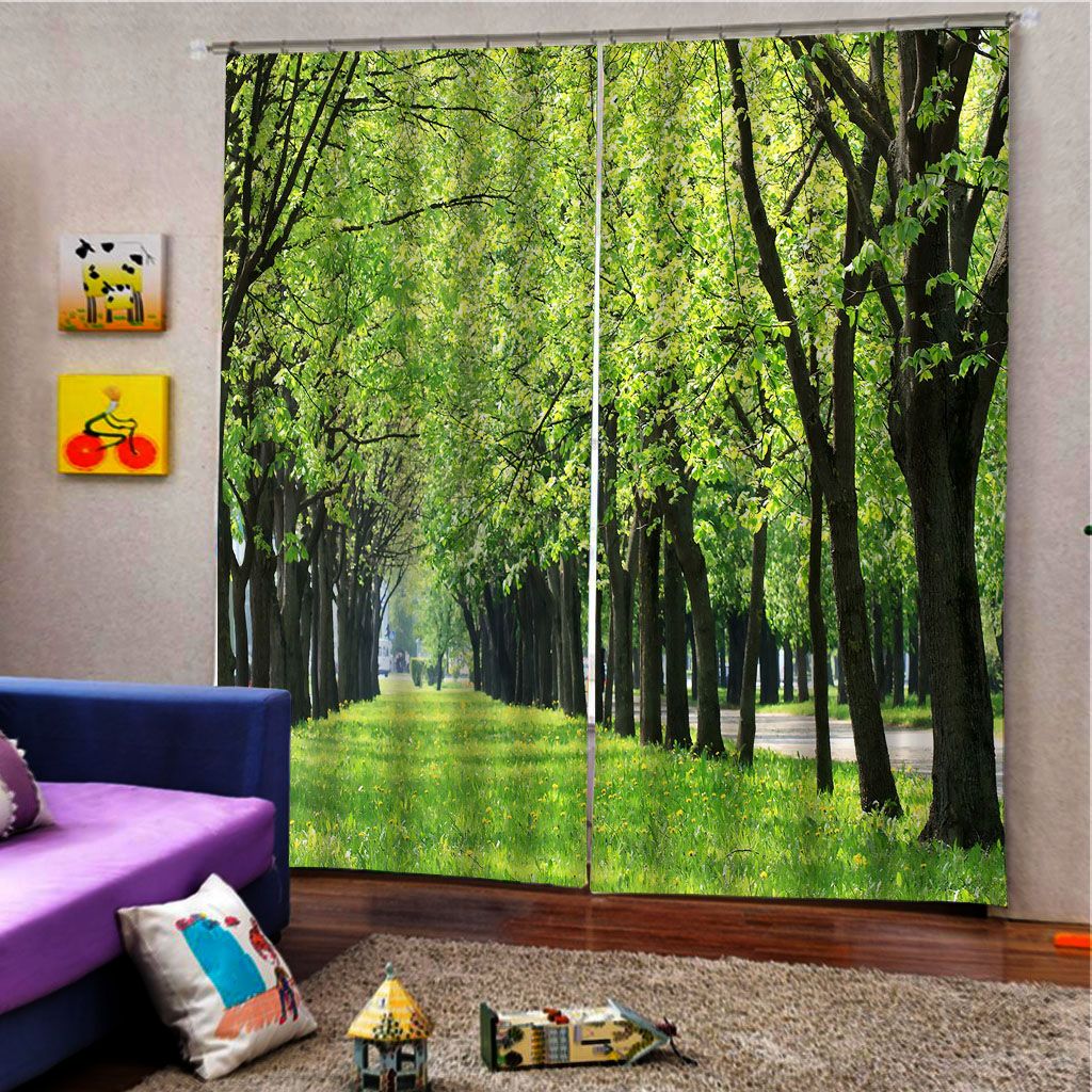 Sunset Forest Seaside 3D Window Curtain Living Room Curtains Drapes 50% Blackout 