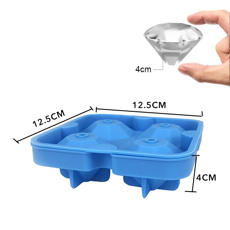 3D Diamond Shape 4 Large Ice Balls Cube Mold Maker Silicone Trays for Bar Party