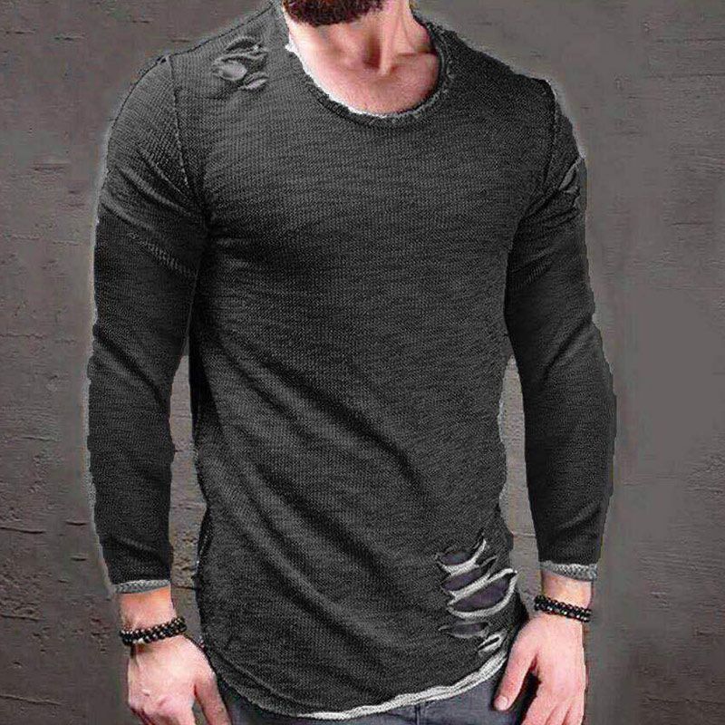 Compre Sudadera Casual De Otoño De Hombre Camiseta Rota Jersey Camisetas De Manga Larga AIC88 A 15,2 € Del Bichung | DHgate.Com