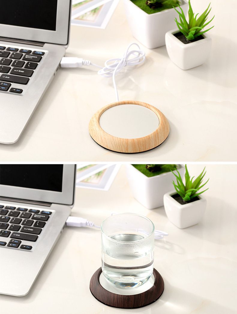 Portable USB Wood Grain Cup Warmer Heating Beverage Mug Mat Coffee