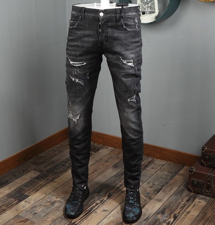 Compre Cool Man Destroyed Jeans Preto Skater Fit Desbotando Efeito Botão Fechar Damage Wash Denim Calças Para Homens De Itdesign, $168,94 | Pt.Dhgate.Com