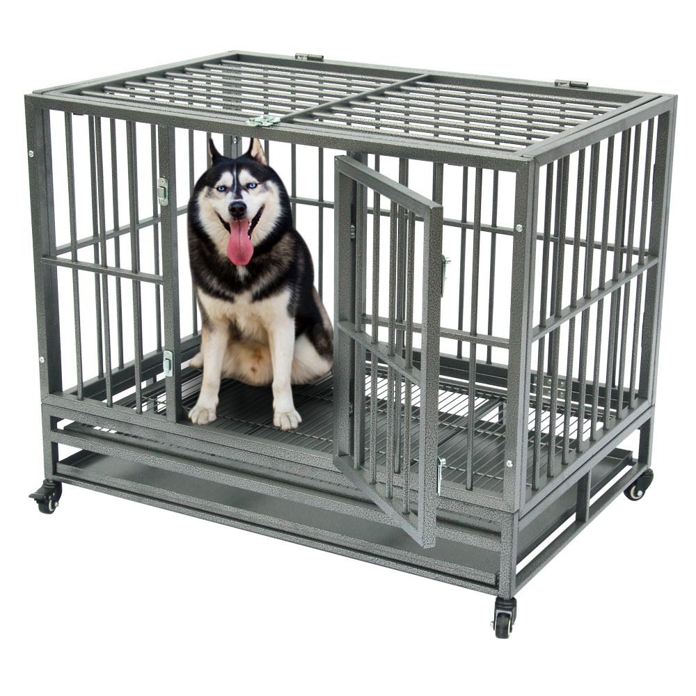 Tepsi Gümüş Renk Pet House Taşınabilir 42" Ağır İş Köpek Kafes Sandık Kennel Metal Pet Çocuk Parkı