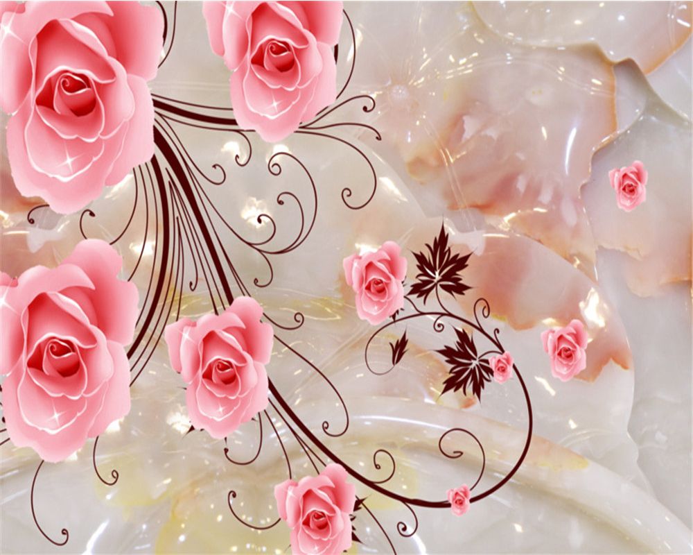 Custom 3d Flower Wallpaper 3d Jade Carving Lotus Leaf Delicate Pink Rose  Romance HD Decorative Beautiful Wallpaper