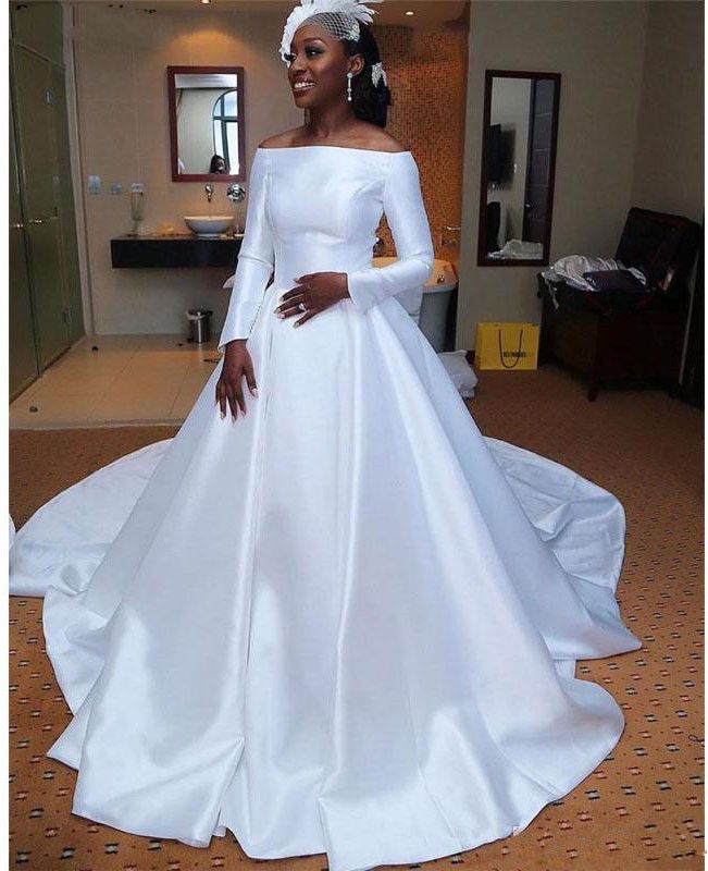 Graceful Off Shoulder Satin Wedding 
