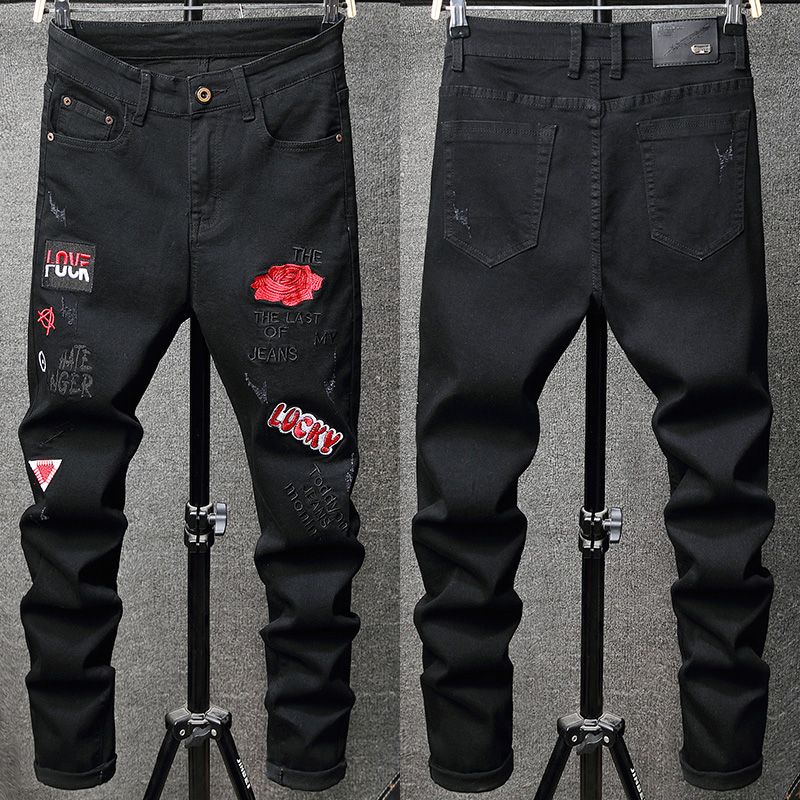 Compra Marca Jeans Negro Rasgado Jeans Hombres Agujeros Denim Skinny Slim  Fit Jean Pantalones Rayado Biker Azul Barato | Entrega Rápida Y Calidad |  Es.Dhgate