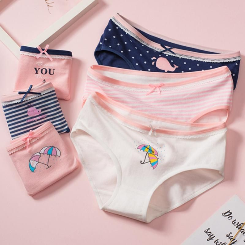 Bragas de las mujeres Llegada Dibujos animados Algodón Transpirable Niña Calzoncillos Paraguas Ropa Sexy