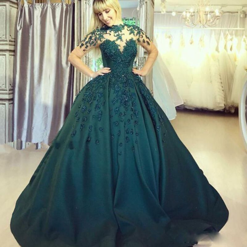 Dark Green Ball Gown Prom Dresses High 