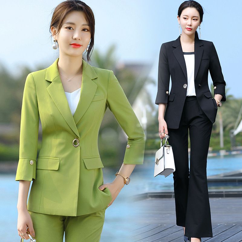 Trajes de mujer blazers 2021 negro verde elegante elegante blazer pantalón gran pierna