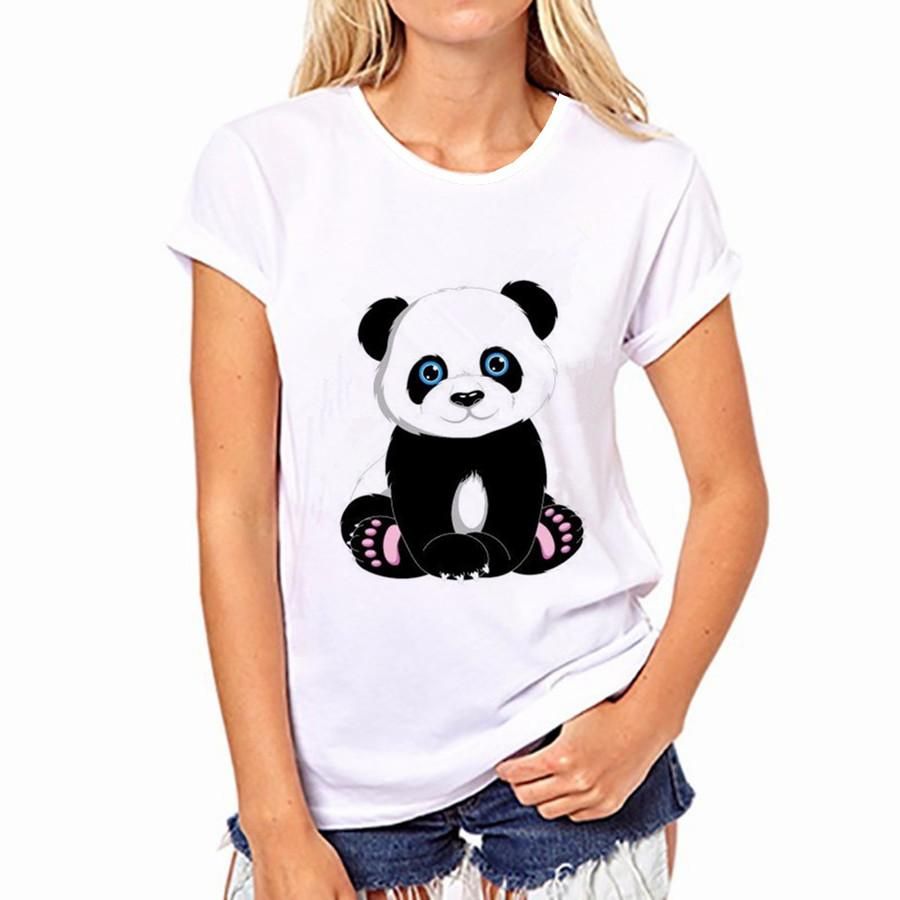 Camiseta de algodón puro Venta de verano Venta de moda Cuello redondo  Camiseta adorable Panda Linda camiseta Mujeres Kawaii Ropa Tendencia casual