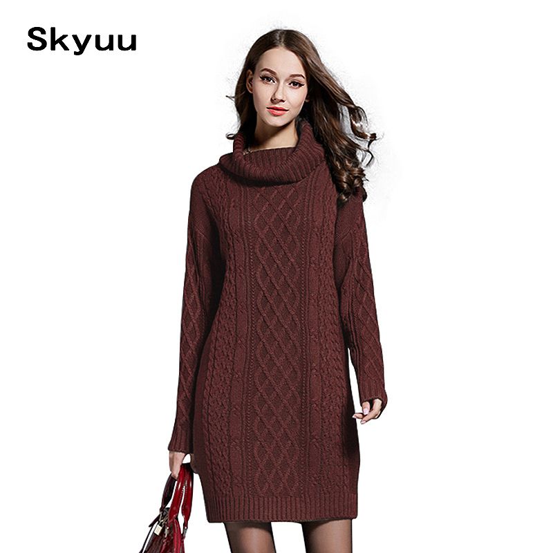 Skyuu 2018 vestido de suéter de invierno más el tamaño las de manga larga