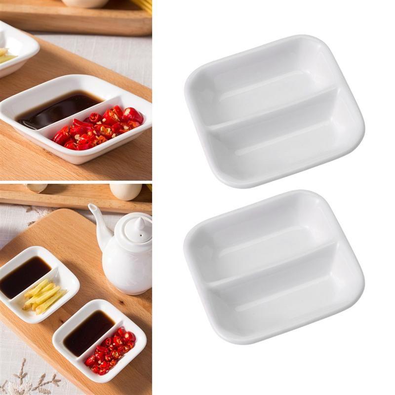 2020 White Ceramic Sauce Dishes 2 Compartment Appetizer Serving Tray