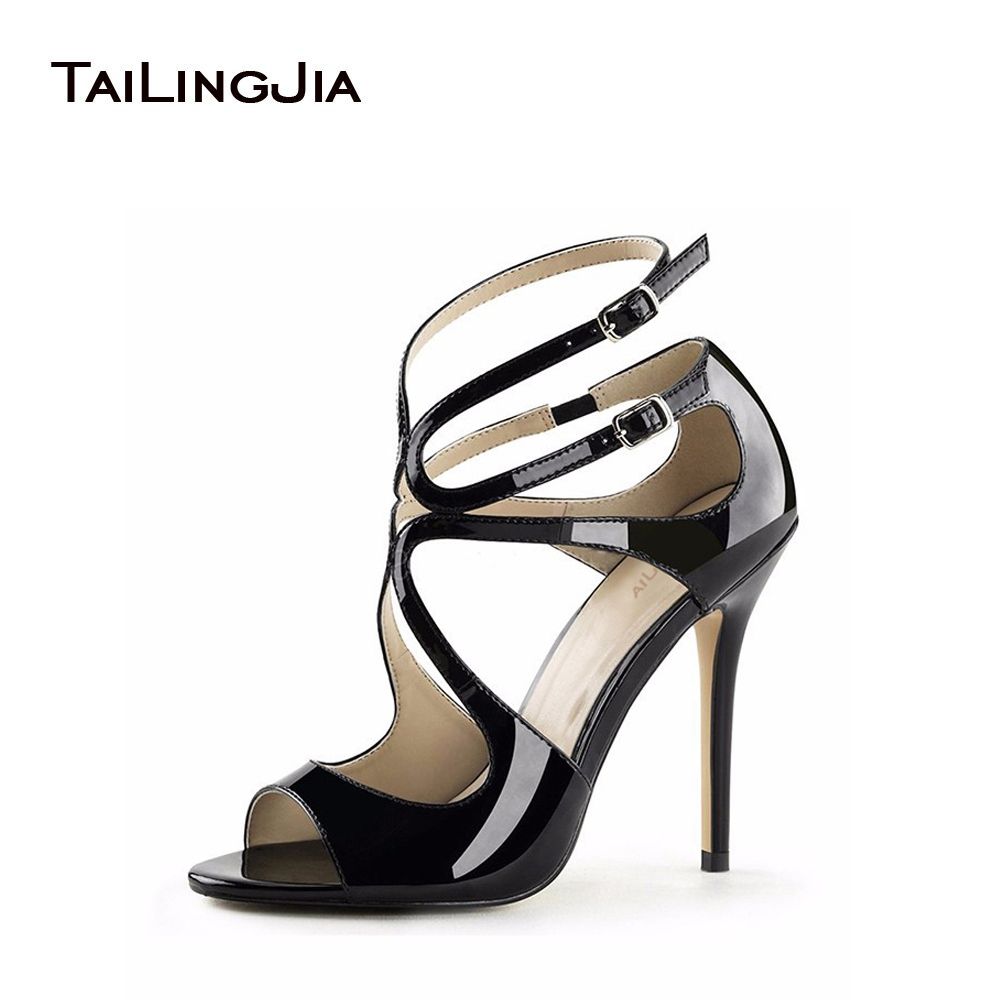 2020 Peep Toe Brilhante Black Strappy Sandálias Cinta De Tornozelo  Stilettos Prata Ouro Elegante Saltos De Patente De Couro Mulher Sapatos  T200529, Cor Melhor Qualidade E Preço Mais Baixo| DHgate.Com