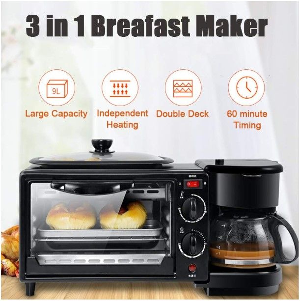 Compra 3 En 1 Máquina De Desayuno Eléctrica Multifunción Cafetera Cafetera  Freír Pan Mini Horno Hogar Pan Pizza Horno Freír Barato | Entrega Rápida Y  Calidad | Es.Dhgate