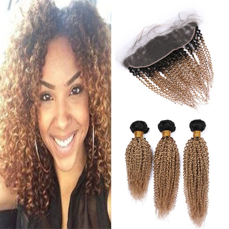 2019 1b 27 Honey Blonde Ombre Virgin Malaysian Curly Hair Bundles