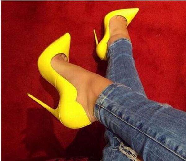 yellow red bottom heels