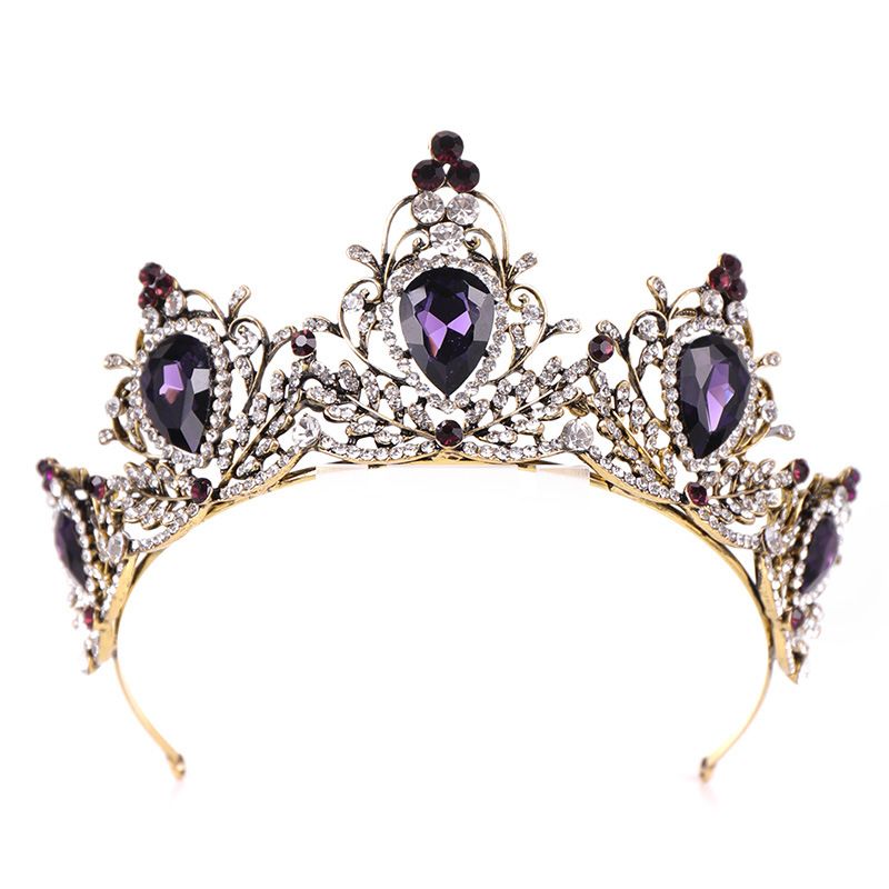 2020 Vintage Deep Purple Crystal Crown For Women Queen Princess