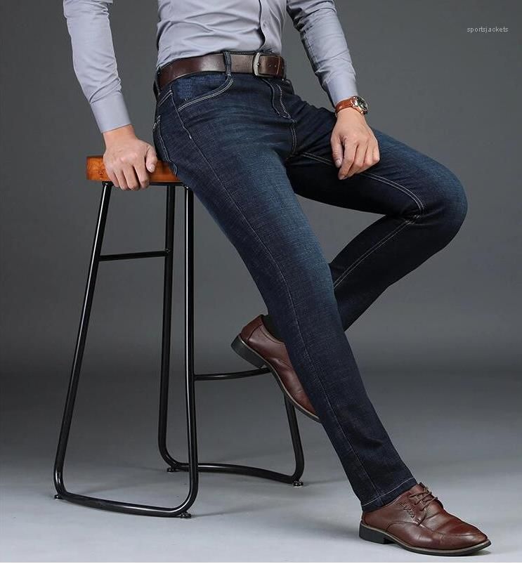 Compra Pantalones De Jean Elástico De La Cintura Moda Hombres De Lujo Del  Asunto Jeans Para Hombre Recto Denim Blue Barato | Entrega Rápida Y Calidad  | Es.Dhgate