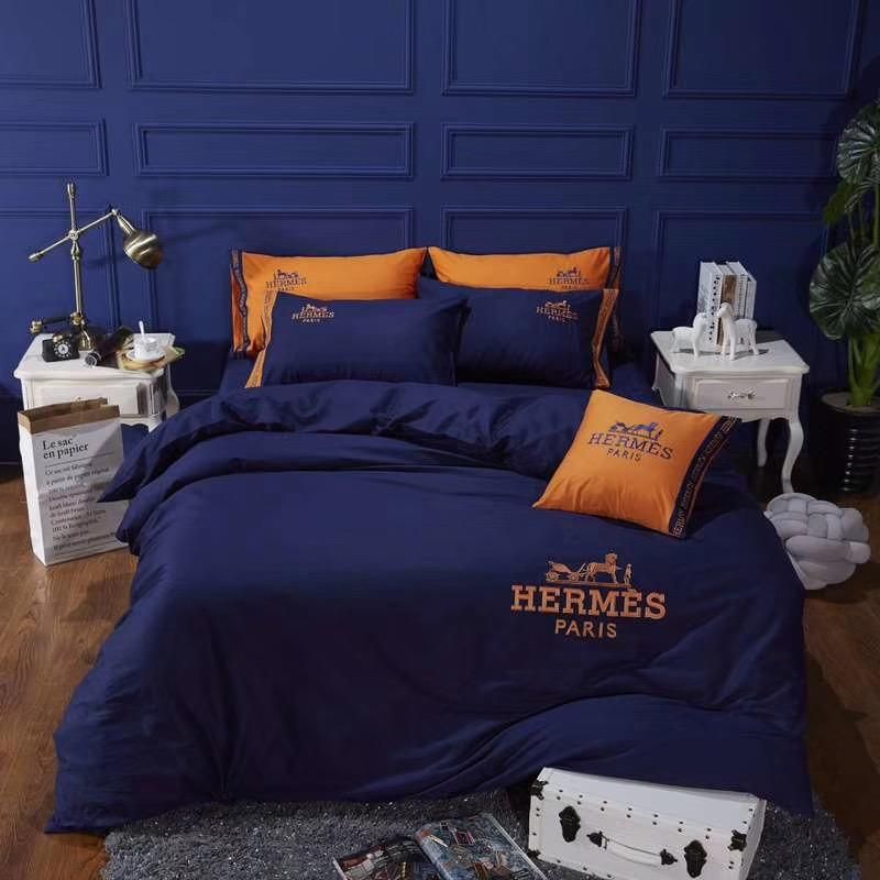 Navy Blue Embroidery Bed Cover Suit Luxury Design Europe And