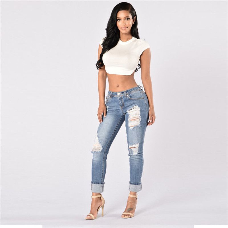 Compre 2020 Nuevos Pantalones Vaqueros Agujero De La Manera Mujeres Del  Tobillo Longitud De Los Pantalones Rasgados Flacos Bolsillos Cremalleras  Mujer Pantalones Vaqueros De Cintura Baja Pantalones De Las Mujeres SJ181 A