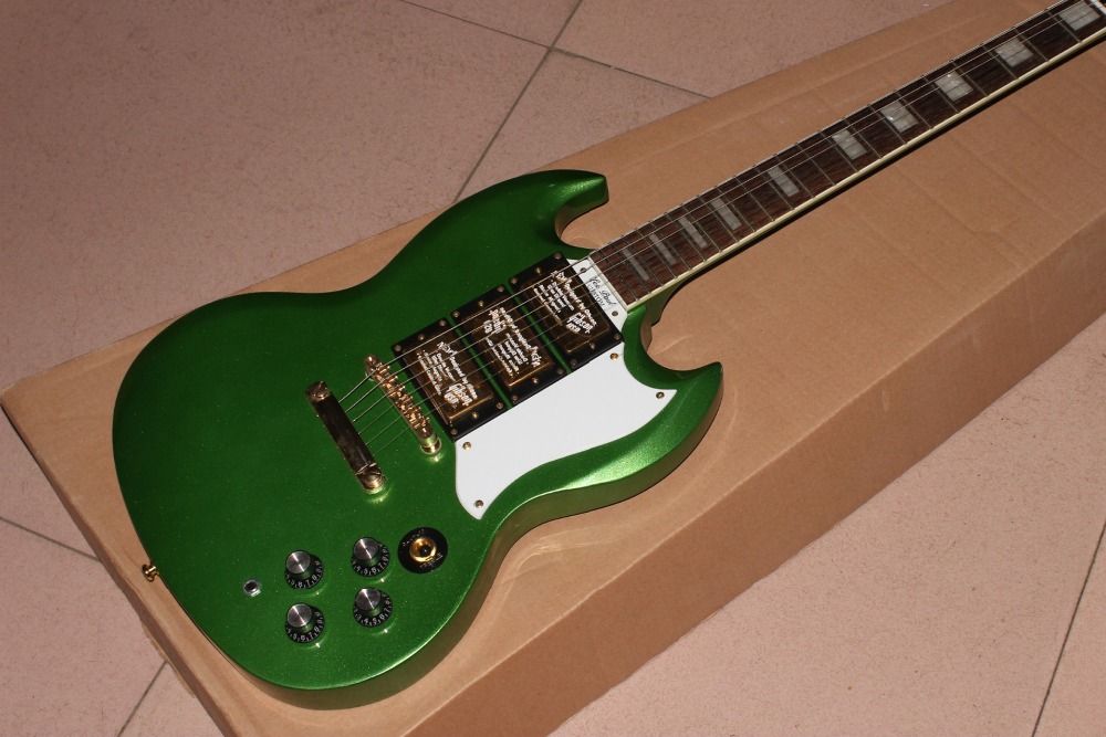 New Standard Custom SG Electric Guitar.Green Color Guitarra. Gold