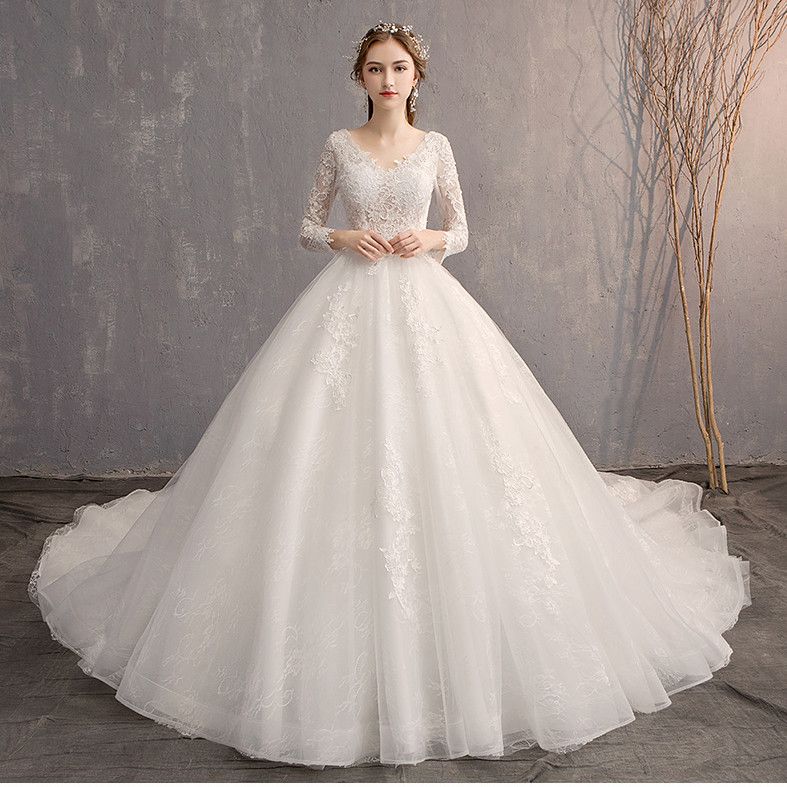 Acquista Abiti Da Sposa Con Maniche Lunghe In Tulle E Tulle Con