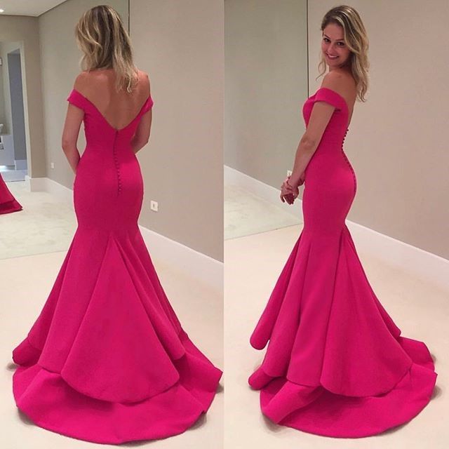 Satin Mermaid Evening Dresses Off Shoulder Short Sleeve Prom Gowns Special Occasion Dress Sweep Train Party Wear From Greatvip 85 24 Dhgate Com