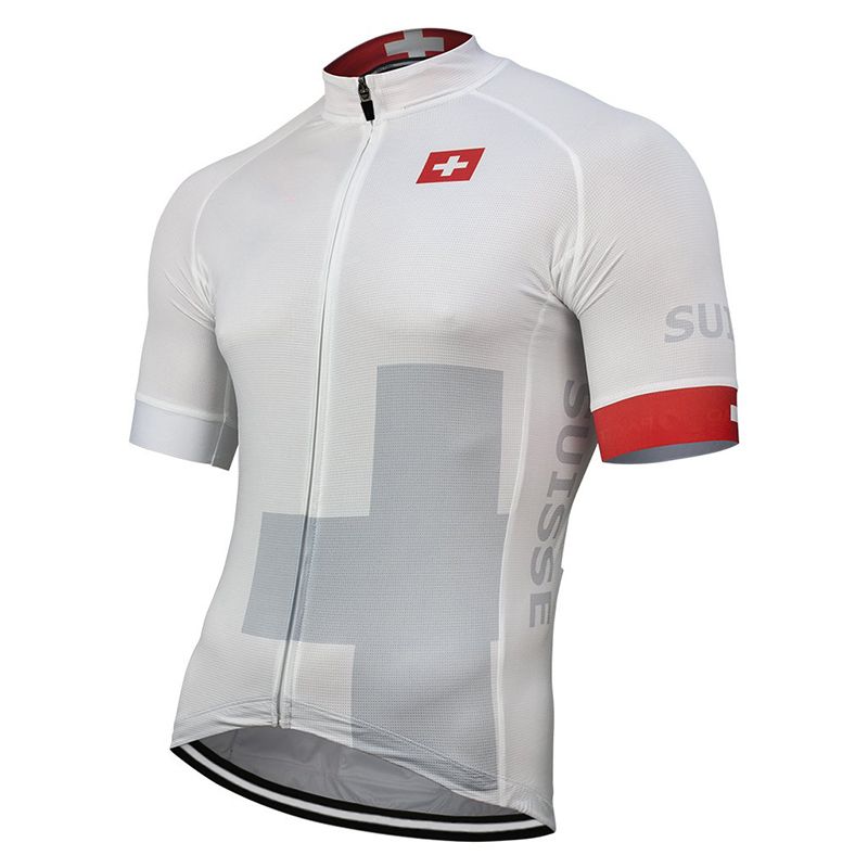 2020 Switzerland White Short Sleeve New Cycling Jersey Men Customized