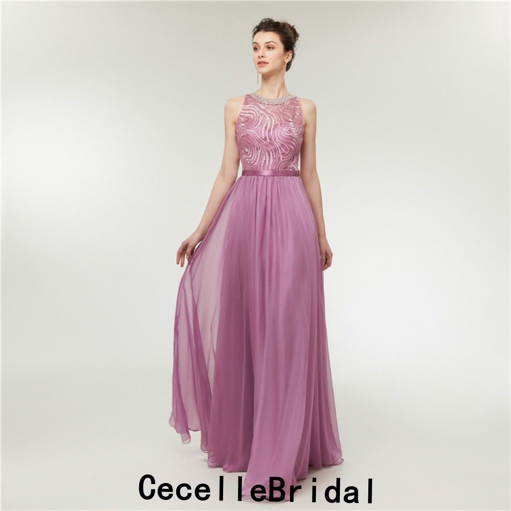 Großhandel Lila A Linie Einfache Spitze Chiffon Lange Abendkleider Ärmellose Perlen Hals Frauen Elegante Abendgesellschaft Kleid Abendkleider Großhandel Lila A Linie Einfache Spitze Chiffon Lange Abendkleider Ärmellose Perlen Hals Frauen Elegante Abendgesellschaft Kleid Abendkleider
