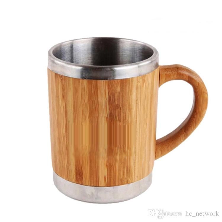 Stainless Steel Bamboo Coffee Mugs With Handle And Lids Camping Coffee