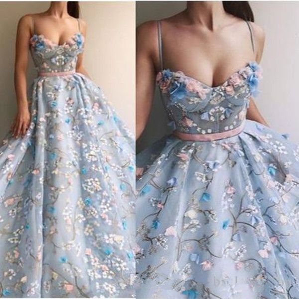 embroidered flower prom dress